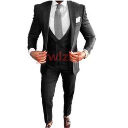 Handsome Groom Tuxedos One Button Man's Suits Peak Lapel Groomsmen Wedding/Prom/Dinner Man Blazer Jacket Pants Vest Tie N03011211117