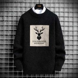 Men's Sweaters 2023 Autumn Vintage Sweaters Oversized Mens Knitted Sweater Men Deer Print Pullover Hip Hop Harajuku White Padded Velvet Sweater T231010
