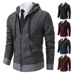 Men's Sweaters Spring Autumn Hoodies Zipper Cardigan Knitted Sweater Hombre Slim Fit Brown Cold Jacket Fleece Windproof Coat 231010