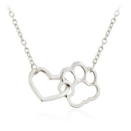 Hollow Out Cute Heart Dog Cat Paw Pendant Necklace Animal Print Friendship Jewellery Mother Child Love Necklaces2060