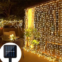 LED Solar Lamp Waterproof Curtain Lights Outdoor Garland Copper wire Fairy Lights Garden Yard Wedding Party Waterproof Light