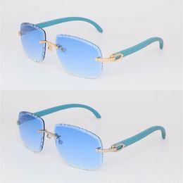 Rimless C Decoration Blue Wood Sunglasses for Men Women with Wooden Pear shape face Glasses UV400 Multicolor choice Lens 18K gold 187S
