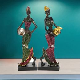 Decorative Objects Figurines African Dancing Women Miniatures Figures Tribal Lady Statue Sculpture Collectible Art Home Decoration For Office TV Cabinet 231009