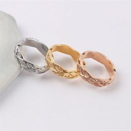 High Band Polished Ring Diamond check Classic Design Women Lover Rings Multicolor Stainless Steel Couple Rings Fashion Jewelry Who266Q