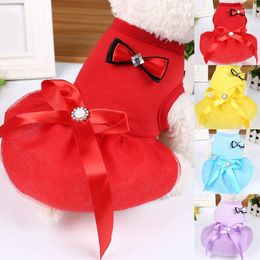 Dog Apparel Spring Summer Princess Dress Bowknot Puppy Gauze Skirt Solid Color Chihuahua Evening Dresses Pet Clothes Accessories