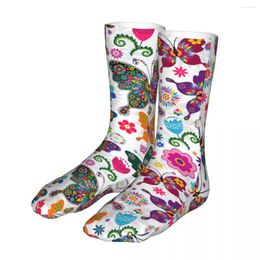 Men's Socks Female Sports Butterfly Pattern Cotton Happy Colorful Butterflies Woman Sock