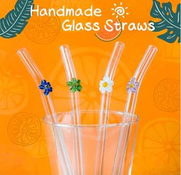 Bar Tools 8.2"x8mm Reusable Clear Glass Straws Set for Smoothie Milkshakes Environmentally Friendly Drinkware Straw with Cleaning Brush 231010