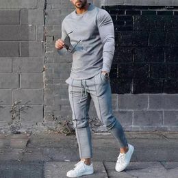 Men's Tracksuits Activewear Casual O-Neck Long Sleeve Pullover T-Shirt And Pants Set Streetwear Cotton Two Piece 2023
