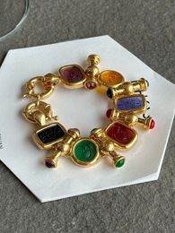 Charm Bracelets Brass Statement Chunky Colorful Retro Beads Bracelet Women Jewelry Designer T Show Runway Gown Rare INS Japan Korean Trendy 231009