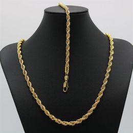 Solid Jewellery Set Rope Chain 24K Gold Filled Necklace Bracelet Chain Men Women 6mm Wide ed Choker271y