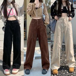 Women's Pants Autumn Winter Corduroy Women Vintage Loose Straight Wide Leg Cargo American High Waist Long Trousers With Pockets