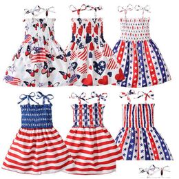 Girl'S Dresses Independence Day Summer Girl Dress Toddler Kids American Flag Print Party Princess Dresses Children Comfortable Clothin Dh6W4