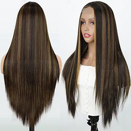 Synthetic Lace Wig Silky Straight 18 Inch Part Lace Front Wigs 6/8# 613# 1B# 60# Fibre Mechanism