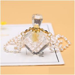 Pendant Necklaces Pendant Necklaces Natural Clear Quartzs Per Bottle Necklace Ashes Vial Stone Essential Oil Diffuser Pearl Bead Chain Dh8Zr