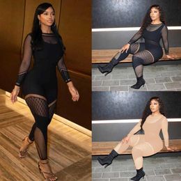 Sexy Bodysuits Designer Womens Hollow Out Jumpsuits Sexy Long Sleeve Pants Rompers Mesh One Piece317S