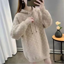 winter New high quality women's soft sweaters Designer Hoodie Undershirt knitted hoody Fleece Mid length Loose Fit temperament high-end fashions coats sweaters