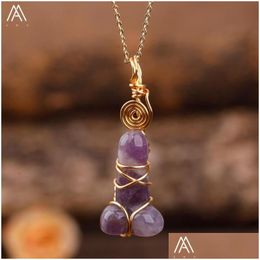 Chains Chains Carved Gemstone Penis Pendant For Women Wire Wrapped Healing Crystal Necklace Chakra Stone Spiritual Jewelry Giftchains Dhawv
