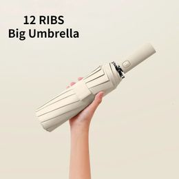 Umbrellas Big 12 Ribs Strong Umbrella Enlarge 108cm Diameter Fully-automatic UV Parasol Wind and Rain Resistance Folding Bumbershoot 231007