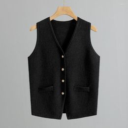 Women's Vests 2023 Autumn And Winter Retro V-neck Pure Cashmere Stacked Gold Buckle Knitted Vest For Women