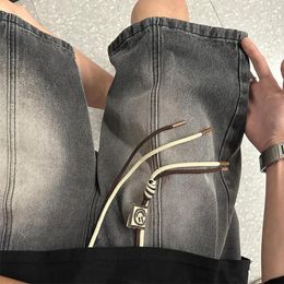 Men's Jeans Washed Old Black Denim Shorts For Capris Summer Trendy Brand Loose Wide Leg Straight Pants 2023 Wear