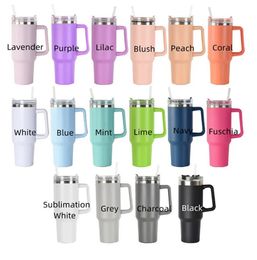 20 Colours 40oz Stainless Steel Tumbler with Handle and Straw Vacuum Sealed Insulated Travel Mug LG15