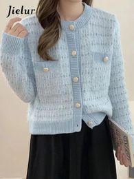 Women's Knits Autumn Winter Solid Color Women Cardigan Sweet Ladies Elegant Woman Black White Pink Simple Basic Top Female