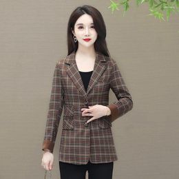 Women's Suits 2023 Middle-Aged Mom Suit Jacket Women Large Size Leisure All-Matching Long Sleeve Spring Autumn Fashion Plaid Short Coat