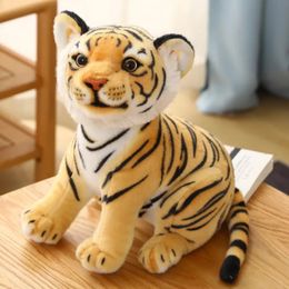 Plush Dolls 23cm Simulation Baby Tiger Plush Toy Stuffed Soft Wild Animal Forest Tiger Pillow Dolls For Kids Birthday Gift 231009