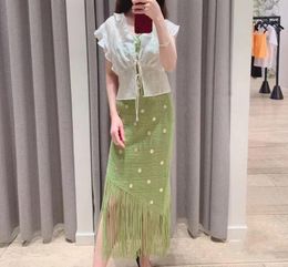 Work Dresses Women Fashion Knitted Set Diamond Button Decoration Ladies Irregular Tassel Skirt or Single Shoulder Sling Camis Top 2023