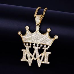 Crown with MW Necklaces & Pendants With rope Chain Gold Silver Colour Bling Cubic Zircon Men's Hip hop Men jewelry2783