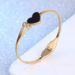 Bangle Peach Heart Black Shell Titanium Steel Bracelet Double Zircon Spring Minority Design Jewellery Accessories For Women