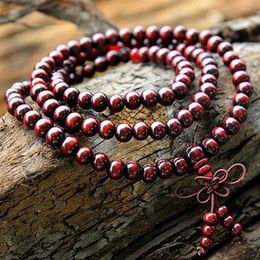 108 6mm Genuine Red Sandalwood Beads Buddha Malas Bracelet Healthy Jewelry Man Wrist Mala Bracelets Long Bangle Religion Gift 224m