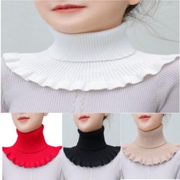 Scarves 2003 Knitted Collar Scarf Women Turtleneck False Fake Detachable Warm Winter Windproof Ruffles Wrap