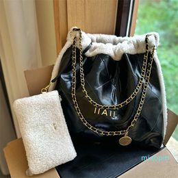 2023-Women Luxury Bag Lamb Wool Splice Designer Bag Water Bucket Vintage Gold Coin Chain Mother Child 36cm