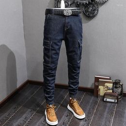 Men's Jeans Fashion Streetwear Men Retro Black Blue Stretch Casual Denim Cargo Pants Hombre Big Pocket Designer Hip Hop Joggers