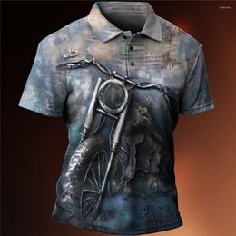 Men's Polos Vintage Motorcycle Polo Shirt 3d Printed Racing Casual Short Sleeve Mesh Blouse Summer Clothing Oversized Tees Breathable