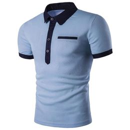 Customized Tees & Polos 082 Dark blue light blue stitching Men's Short Sleeve Button Printing Casual Pullover Polo Shirt POLO Shirt