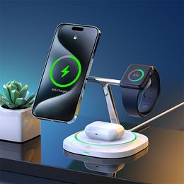 W16 3 in 1 15W Magnetic Wireless Charger for iPhone 15 14 13 Pro Max Apple Watch AirPods Desk Charging Stand Fast 15W Charging Blocks