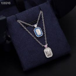 Top Quality Pendant Necklace S925 Sterling Silver Bule Crystal Square Perfume Bottle Charm Short Chain For Women Jewelry276P