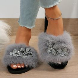 Slippers Winter Rhinestone Decor Flat Indoor Fashion Luxury Design Women Solid Home Colour Non-slip Leisure Interior Female Shoes