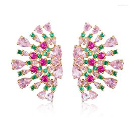 Stud Earrings ThreeGraces Elegant Multicolor Cubic Zirconia Gold Plated Big Fireworks For Women Fashion Party Jewellery E1751