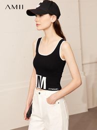 Women's Tanks AMII Minimalism 2023 Spring Sweet Cool Sporty Camisole&Vest U-neck Woman Clothing Contrasting Colours Female Tops 12342445