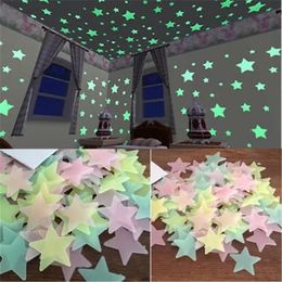 Wall Stickers 50pcs 3D Stars Glow In The Dark Wall Stickers Luminous Fluorescent Wall Stickers For Kids Baby Room Bedroom Ceiling Home Decor 231009