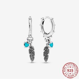 Hoop & Huggie 925 Sterling Silver Earring Turquoise Hearts Feather Fit Paba Earrings For Women Birthday Party Fine Jewelry Gift303U