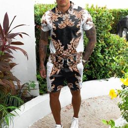 Men Tracksuits T-shirt loose printed shorts youth casual suits man xxl plus size blouse retro printing track comfortable suit239x