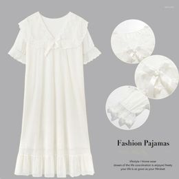 Women's Sleepwear Fdfklak Nightdress White Simple Modal V Neck Dress Sweet Lace Nightgowns Loose Mesh Ladies Home Clothes