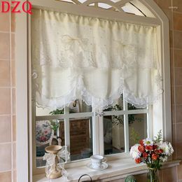 Curtain Beige Wave Embroidered Flowers Window Valance For Living Room Elegant Lace Bow Tie Short Curtains Kitchen #A359