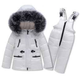 Down Coat Winter -30 Degrees Kids Boys Clothes Set Shiny Fur Collar Down Jacket Suit Elastic Waist Jumpsuit Children Boys Snowsuit 231010