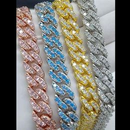 4 Colours for Options 12mm 16 18 20inch Gold Plated Ice Out CZ Stone Miami Cuban Chain Necklace Jewellery for Men Women302H