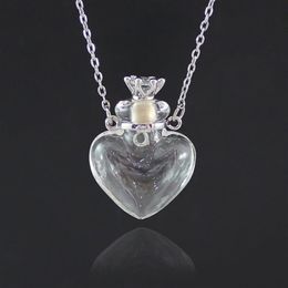 1PC Clear Heart Bottle Necklace Essential Oil Necklace Murano Glass Perfume Necklaces Stainless Steel Chain perfumes for women189w